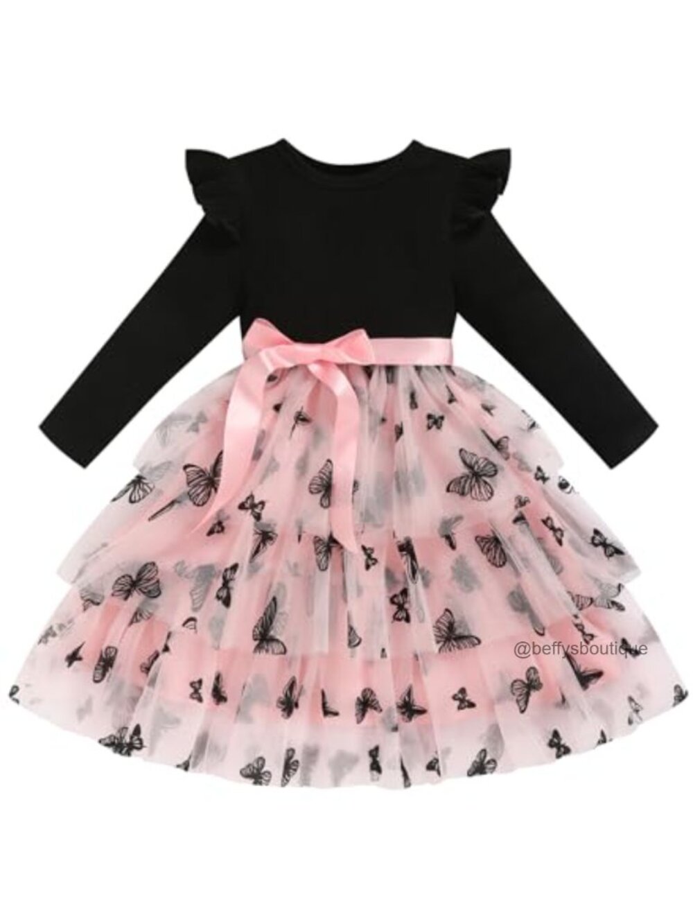 Toddler Girls Ruffle Layered Tulle Party Dress Long Sleeve Tutu